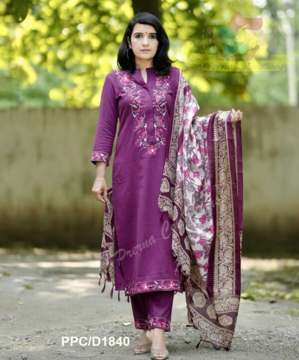 Black Print Hand Work Cotton Anarkali Kurti Pant Malmal Dupatta For Women - Image 2